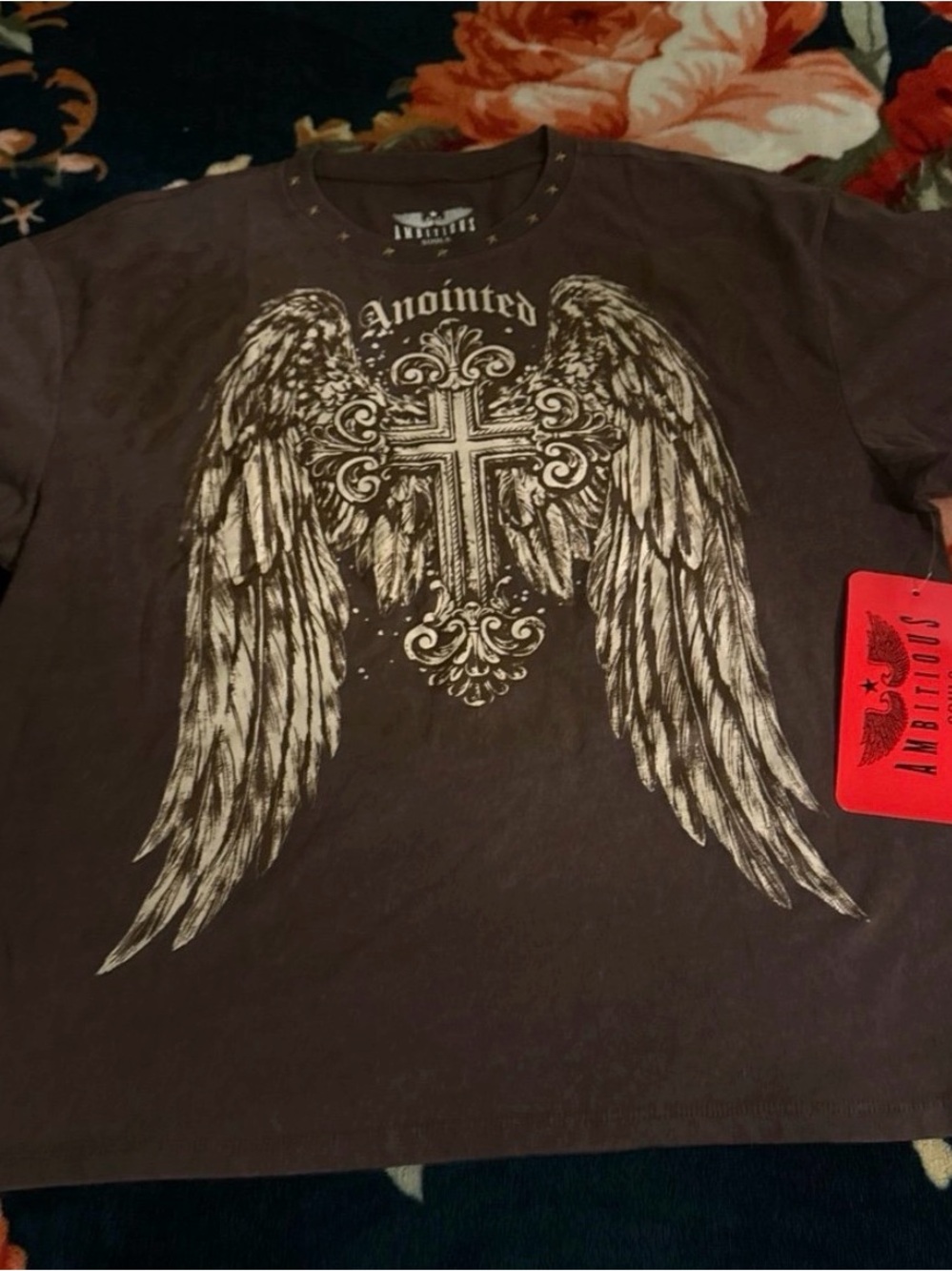 Anointed Wing Cross Graphic Tee - Dark Gray